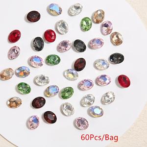 TEMU K9 유리 라인석 60개입 파우치 - 작은 비둘기알 타원형 뾰족한 뒷면, DIY 네일 아트, 주얼리 제작, 휴대폰 케이스 장식, 누르는 네일, 스태ッキング 젬, 공예용 다면체 반짝이는 루즈 보석에 적합