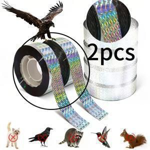 농지, 정원, 발코니, 옥상용 2롤 양면 레이저 새 퇴치 리본 - 레이저 기술이 적용된 반사형 반짝이 비닐 테이프, 새, 고양이, 다람쥐를 위한 무해한 물리적 억제제 - 야외 해충