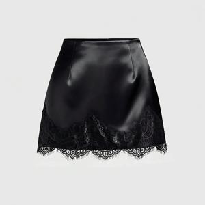 TEMU 여성용 새로운 솔리드 레이스 트리밍 스커트, 글로시 새틴 숏 스커트, 패셔너블하고 우아한 출퇴근 및 외출, 데이트 및 모임, 스트리트 트렌디, 데일리 웨어 스커트, 봄 여름 가을에 적합