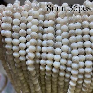 35개 8mm 광택 있는 화이트 & 내추럴 그레이 베인드 유리 구슬 - 매끄러운 균열 질감, DIY 주얼리 제작용, 팔찌, 목걸이용, 핸드메이드 공예 용품, 데일리웨어, 부활절/밸런타인데이/어머니의 날 선물용