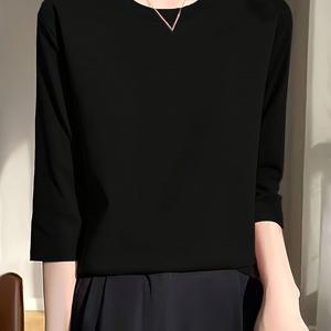 스프링 신상 여성용 스퀘어 숄더 라운드넥 아우터 티셔츠 루즈핏 올매치 얇은 안티셔츠 반팔 베이스 셔츠 탑