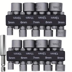 TEMU 19개 육각 너트 드라이버 소켓 세트 5mm-13mm, 스틸 1/4인치 육각 생크 자석 소켓 비트, 전동 드릴 스크루드라이버용 임팩트 등급 소켓 렌치 비트, 가정용 자동차 자전거 가구 수리 도구