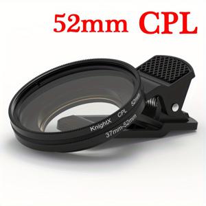 TEMU Knightx 52mm CPL 폰 카메라 렌즈, 색상 채도 및 대비 강화, 대부분의 스마트폰을 위한 전문가용, 편광 폰 카메라 렌즈