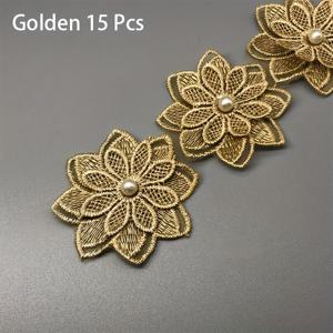 15개 3D 자수 레이스 어플리케 비즈 장식, 폴리에스터 꽃 트림 웨딩드레스 및 DIY 공예용