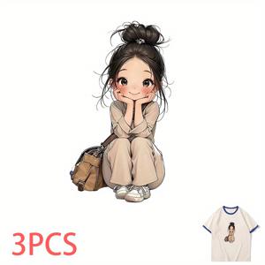 TEMU 3개 세트, DIY 다림질 패치, 귀여운 만화 패턴, 티셔츠·청바지·스웨트셔츠·베개용, 고품질 열전달 데칼, 내구성 있는 비닐 소재, 컷팅 없는 아이언온 전사, 높은 커버리지 프린트 스티커, 의류 수정 핫프린팅