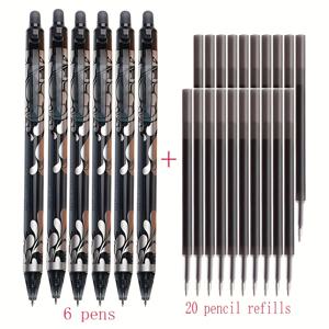 TEMU 26개입 젤펜 세트, 고용량 지우개펜, 6색 클릭펜, 0.5mm 투명 색연필펜, 사무용 문구, 일상 필기구(펜 6개 + 리필 20개)