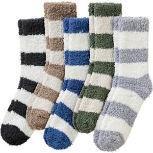 TEMU 남성용 따뜻한 발바닥 슬리퍼 양말 5켤레, 겨울 잠옷 양말, 부드럽고 편안한 플러시 슬리퍼 양말, 따뜻한 홈 슬립 양말