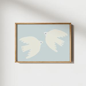 TEMU 1개 무테 식물과 새 그림 - 블루 화이트 새 캔버스 그림, 자연 풍경 인테리어 포스터, 침실 & 거실 장식, 집들이 선물