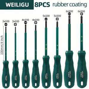 WEILIGU 고무 코팅 드라이버, 4인치 샤프트 길이, 3-6mm 샹크 두께, 십자 및 일자 비트 조합 다기능 드라이버 세트, 가정용 리모델링 수공구 세트, 자석형, 전원 불필요