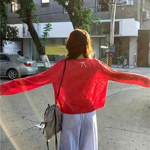 TEMU 여성 가디건 니트 시스루 뒷리본 자수 라운드넥 루즈핏 얇은 여름 긴팔 에어컨사 햇빛가리개 여리여리한 체형커버 발레코어 꾸안꾸 마실룩 데이트룩