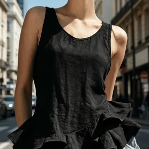 여성 캐주얼 민소매 탑, 여름 신상 러플 헴 디자인, 부드러운 성격의 다용도 조끼