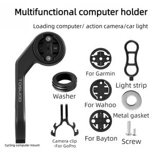 TOSUOD 전면 자전거 컴퓨터 마운트, Garmin, , 자전거 GPS와 호환되는 확장형 콤보 마운트, Gopro 액션 카메라 & 자전거 라이트용 내장 홀더, 로드 & MTB 핸들바에 완벽하게 적합한 어댑터 키트