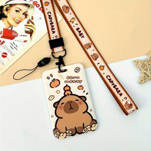 TEMU 2D 카와이 카피바라 프린트 ID 카드 케이스형 랜야드, 사무실, 학교, 여행용 부드러운 패브릭 목 스트랩