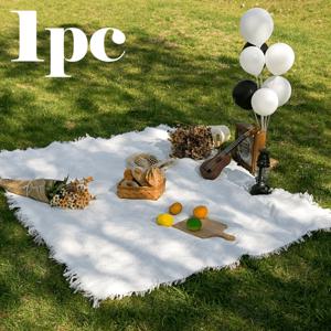 TEMU 1개 화이트 스타일 피크닉 매트, 휴대용 담요, 접이식 화이트 비치 담요 (태슬 장식), 모던 스타일, 캠핑, 공원, 잔디밭, 텐트, 해변, 홈 피크닉에 적합, 세탁기 사용 가능한 휴대용 담요, 태슬 장식, 간편한 관리