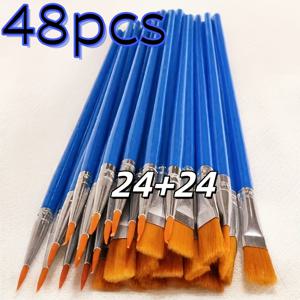48개 나일론 브러쉬 세트, 뾰족 브러쉬, 납작 머리 브러쉬, 수채화, 아크릴 페인트, 미술 페인팅, 소형 브러쉬, 브러쉬, 후크, 라인