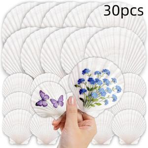 TEMU 대형 가리비 껍질 공예품 30개, 7~8cm 조개껍질 페인팅 15개 및 4~5cm 조개껍질 페인팅 15개, 흰색 조개껍질 대량 생산, 장식, 바다 테마 파티 용품 (2가지 사이즈 범위)