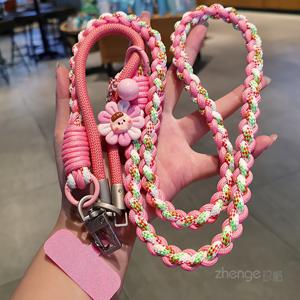 TEMU 여성용 삼합일 다기능 꼰 긴 랜야드, 크로스백, 손목 스트랩, 목걸이 스트랩 기능 포함. 휴대용 분실 방지 어깨 스트랩, 야외 여행용. 휴대폰 케이스와 호환되는 범용 짧은 휴대용 랜야드