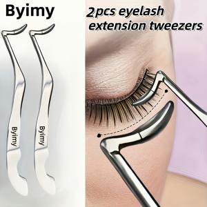 Byimy 브랜드 스테인리스 스틸 해마 모양 핀셋 2개, 초보자용 속눈썹 연장 보조 도구, 고정밀 핀셋, 휴대용 해마 모양 속눈썹 고정기, 눈썹 핀셋