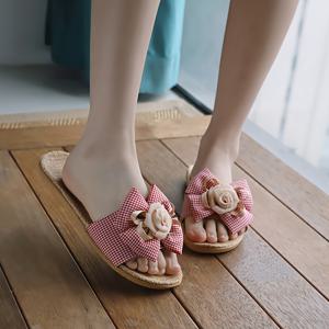 여름 홈 미끄럼 방지 두꺼운 밑창 여성용 슬리퍼, 요정 바람 꽃 리본 디자인, 야외 활동에 적합, 여성 신발