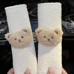 TEMU 2pcs 귀여운 곰 자동차 시트 벨트 커버, 겨울 양털 자동차 인테리어 귀여운 작은 곰 인형 자동차 보호 커버