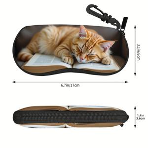 TEMU 1pc 세련된 책 & 고양이 프린트 지퍼 패션 안경 케이스 - 휴대용, 경량, 안경, 지갑, 보석, 및 필수품에 이상적 - 일상 및 주말 여행에 완벽, 고양이 액세서리 | 스타일리시 액세서리 | 내구성 있는 지퍼 클로저, 고양이 액세서리