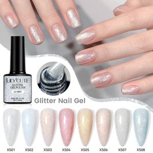 TEMU 7ml × 8개 젤네일 세트 신상 오로라 글리터젤 고광택 미세펄 반짝이 컬러젤 트렌드 컬러 셀프네일 네일샵용