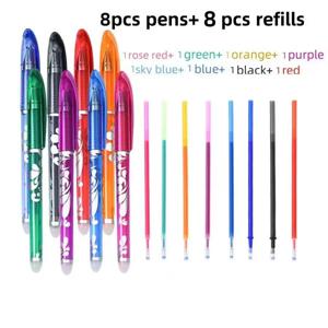 TEMU 16개 세트: 펜 8개 + 리필 8개, 컬러 수정펜 세트, 0.5mm 극세필, 내장형 지우개, 그림 및 낙서용, 필기 및 메모용으로 이상적, 완벽한 사무용품 및 학용품