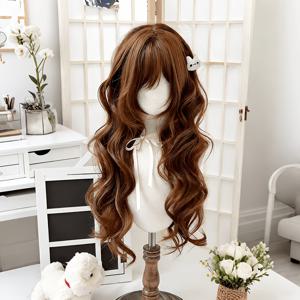TEMU 누구나 착용하기 좋은 데일리 가발, 밝은 갈색, 빅 웨이브 컬과 자연스럽고 피부 친화적인 긴 푹신한 머리, 패셔너블하고 우아하며 파티 및 모임에 다재다능합니다.