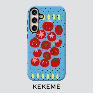 TEMU 휴대폰 케이스 - KEKEME 블루 배경 토마토 필름 2-In-1, 삼성 갤럭시 S26 S25 S24 S23 S22 S21 S21+ S21 FE Edge S20 A15 A16 A17 A23 A32 A34 A35 A36 A52 A53 A54 A55 A56에 적합, 풀 커버리지, 낙하 방지, 패션, 남녀 공용, 모바일