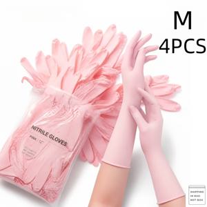 TEMU 핑크색 일회용 나이트릴 장갑, 30.48cm 긴 커프스, 左右수용, 성인용 남녀공용, 유연하고 편안함, 파우더프리, 가사일, 주방, 미용, 청소 및 가정용