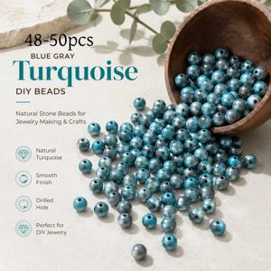 TEMU 48-50개, 8mm 청록색 터키석 DIY 루즈 비즈, 공예가를 위한 훌륭한 선택 및 세심한 선물 선택