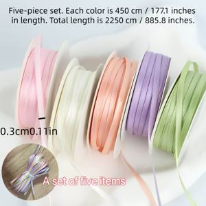 5개 세트. 각 색상 길이 450cm / 177.1인치, 총 길이 2250cm / 885.8인치. 두께 0.3cm 단면 폴리에스터 우븐 리본, 웨딩 보우용 고급 새틴 리본, 선물 포장용 얇은 리본, 케이크 장식, 웨딩 데코, 꽃 포장, 할로윈, 추수감사절, 크리스마스 선물 포장용