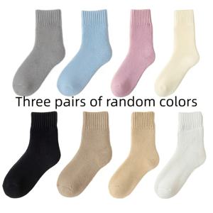 랜덤 색상 여성용 겨울 부드러운 플러시 안감 보온 양말 3켤레, 가을 겨울용 두꺼운 플러시 폴리에스터 보온 스노우 양말, 겨울 남녀공용
