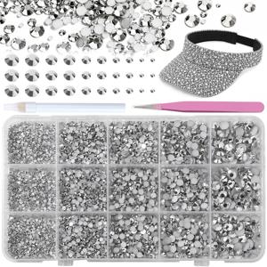 15구획 6500개 레진 실버 색상 라인석, 핀셋 및 도트펜 포함, 2/3/4/5/6mm 실버 평평한 바닥의 보석, 공예품, 의류, 컵, 신발, 패브릭 및 네일 아트에 적합! 화려하게 꾸미기 위한 대용량 라인석 키트