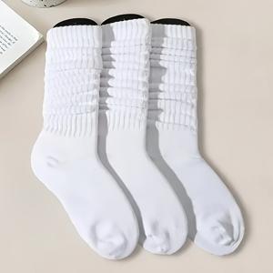 봄, 가을, 겨울용 3켤레의 화이트 솔리드 컬러 따뜻한 버블 파일 양말