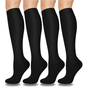 여성 남성용 구리 압박 양말 4켤레, 부드러운 원단, 10 Mmhg 무릎 높이 압박 양말, 러닝 요가 등반 사이클링 지지