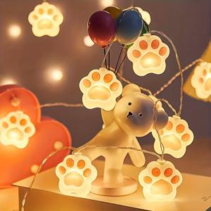 1개 LED 귀여운 오렌지색 동물 발자국 조명 스트링, 생일, 크리스마스, 가을 및 여름 파티용 - 내구성이 뛰어난 플라스틱 벽 및 홈 데코, 조명, 재미있는 디자인, 간편한 설치, 장식 조명, 파티 플래너, 데코, 테마 데코
