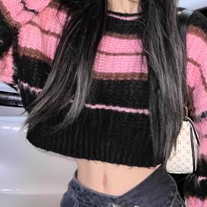 1개 레이지 스타일 스웨터, 숏 롱슬리브 탑, 스타일리시하고 편안한 아웃핏