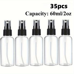 TEMU 35개 2온스/60ml 투명 플라스틱 스프레이 병 (검은색 캡 포함) - 미세 분사 재사용 가능 여행용 용기, 에센셜 오일, 향수, 화장품에 적합. 무취, 휴대용 미니 스프레이 병, 향수 스프레이 병 채우기 가능