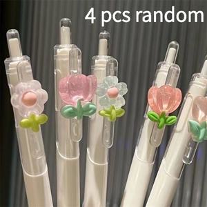 꽃무늬 클릭 젤펜 4개, 속건성 검정 잉크, 0.5mm 극세필 – 부드러운 필기감, 일기 작성 및 그림 그리기용, 신학기 필수품, 랜덤 패턴