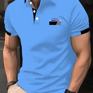 [프린팅 디자인 - 무질감] 남성용 여름 노블티 폴로 셔츠, 트렌디한 라펠 반팔 티셔츠, 루즈핏, 통기성 좋은 비즈니스 캐주얼 남성 상의