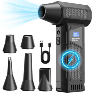 충전식 배터리 압축공기 먼지떨이 - 터보 팬 150000 RPM 4단계 속도 조절 고압 에어건, LED 디스플레이, 5개 노즐, 무선 에어블로워, ABS 본체 키보드 청소 도구, 자동차 청소, 컴퓨터, 키보드, 야외용으로 적합