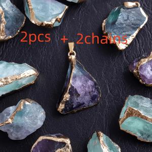 혼합 세트 4개: 펜던트 2개 + 체인 2개. 천연 녹색 스톤 베젤 펜던트는 옷과 함께 매치하면 목걸이로도 멋집니다