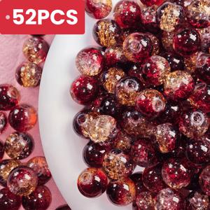52개 8mm 고딕 깨진 유리 구슬 - 딥 레드 퍼플 블랙 & 골든, 주얼리 제작용, DIY 공예용 수제 구슬, 팔찌, 목걸이, 고딕 구슬 용품, 주얼리용 질감 있는 구슬 (수정 불필요)
