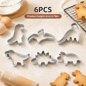 공룡 쿠키 커터 6개 세트 | 비스킷, 케이크, 샌드위치용 스테인리스 스틸 베이킹 몰드 | 크리스마스, 할로윈, 추수감사절, 밸런타인데이, 라마단용