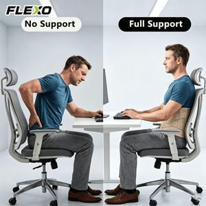 FLEXO 인체공학적 3D 요추 허리 보호대 벨트, 고탄성 지지봉 4개 내장형 미끄럼 방지 허리 보호대, 초통기성 에어 메쉬 조절식 압박 허리 서포트, 남녀공용 편안한 허리 밴드, 헬스 트레이닝 사무실 책상 업무 가정 일상 활동용