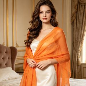 1개, 100% 실크 숄, 오렌지색, 단색, 방진 헤드스카프, 170 X 70Cm, 통기성, 가벼움, 편안함, 다용도, 젊음의 룩, 모든 계절에 적합, 부드러움, 데일리 사용에 적합, 파트너 선물, 어머니 선물