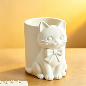 1개 카와이 3D 리본 고양이 수납 홀더 다기능 책상 정리함 (펜, 연필, 브러쉬용), 귀여운 고양이 메이크업 브러쉬 컨테이너, 창의적인 욕실 칫솔 치약 홀더, 사랑스러운 홈 데스크 데코 장식 선물