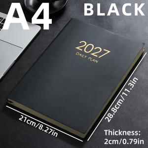 2027년형 A4 대형 사이즈 두꺼운 영어 달력 노트북, 12개월용, 180매/360페이지, 365일 이상 일일 계획 및 스케줄링용. 일기 및 일상 생활 및 사무실용으로 적합. 크리스마스, 추수감사절, 생일 등 휴일 선물용으로 선물 가능
