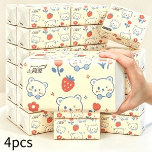 4팩 960매 5겹 초소프트 페이셜 티슈, 초고급 부드러운 테이블 냅킨, 차량용 티슈, 페이퍼 타월. 각 팩당 250매씩 귀여운 패턴 포함, 여행 및 가족 모임용